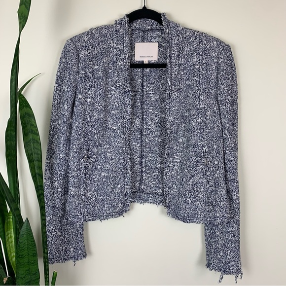 Rebecca Taylor Frayed Edge Cropped Tweed Jacket - Size 8 - Picture 8 of 16